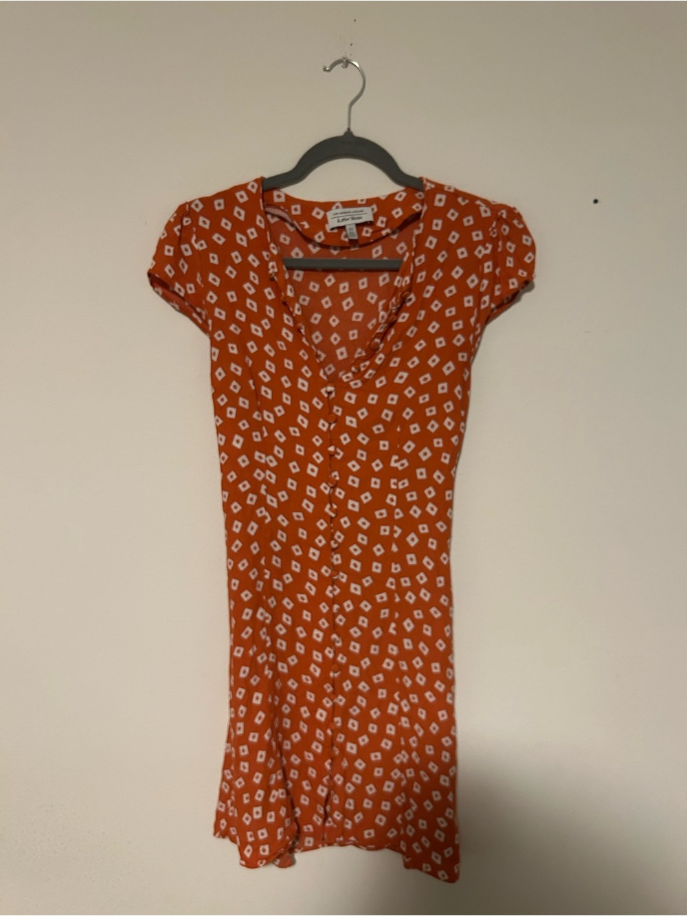 & Other Stories Orange Geometric Cap-Sleeve Mini Dress - Picture 3 of 7